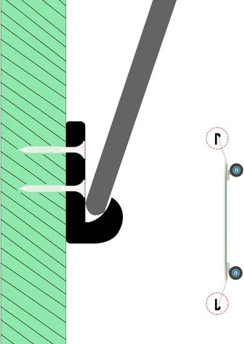 Vista 4 de Soporte vertical para monopatín, 1 par de colgadores verticales de montaje en pared para patinetas, exhibición y almacenamiento