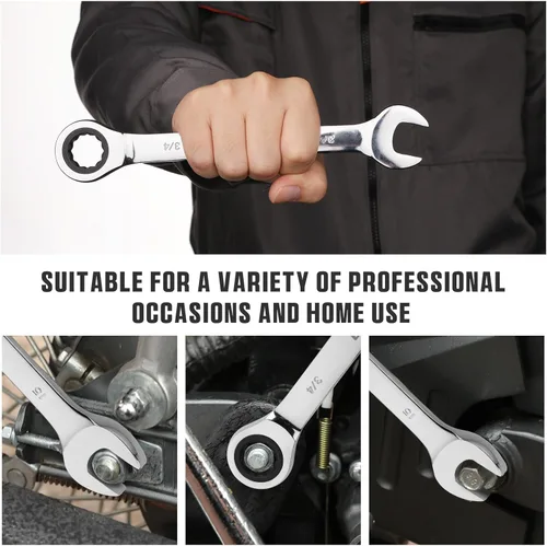 Vista 8 de Ratcheting Wrench Set, Combination Wrench Set, 22-Piece SAE & Metric and Standard, 72Th Long Open End, 1/4" to 3/4" & 6-18mm, Organizer With Roll Up