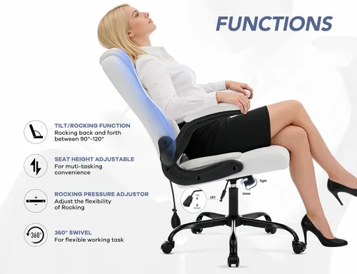 Vista 6 de Silla de oficina con soporte lumbar inflable ajustable, silla de escritorio ergonómica de cuero para computadora con brazos abatibles, bloqueo