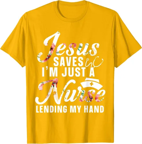 Vista 12 de Jesus Saves I'm Just A Nurse Lending My Hand RN Christian T-Shirt Asphalt Grey