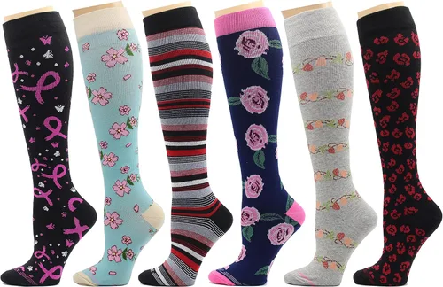 Vista 8 de 6 pares de calcetines de compresión de algodón peinado de 8-15 mmHg con soporte graduado hasta la rodilla para mujer