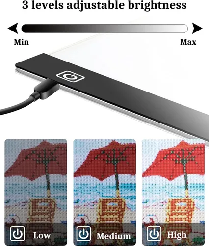 Vista 3 de Almohadilla de luz LED A3 para pintura de diamantes, kit de tablero de luz de arte de diamante Ratukall con caja de luz de brillo ajustable