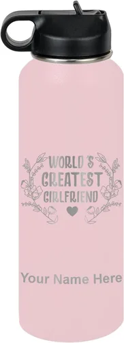 Vista 19 de LaserGram Personalized Water Bottle, World's Greatest Girlfriend, Stainless Steel Double Wall Vacuum Insulated with Flip Top Straw, Custom Engraved