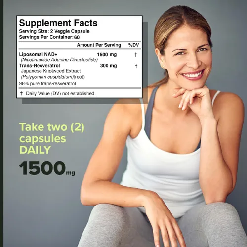Suplemento NAD de 1500 mg, ribósido de nicotinamida liposomal, 300 mg de trans-resveratrol, NAD nicotinamida ribósido resveratrol alternativa NMNH,