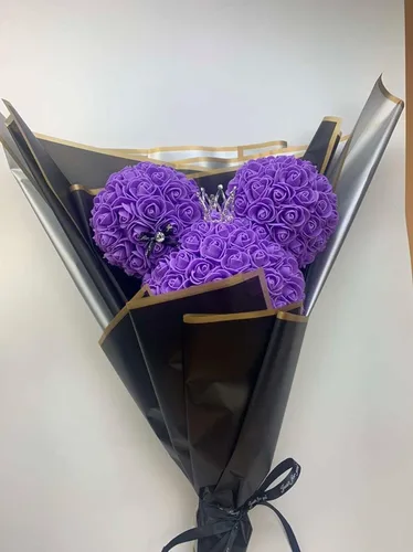 Vista 2 de Mickey Head Inspired Forever Everlasting - Ramo de rosas preservadas, perfecto para cualquier ocasión especial (morado)