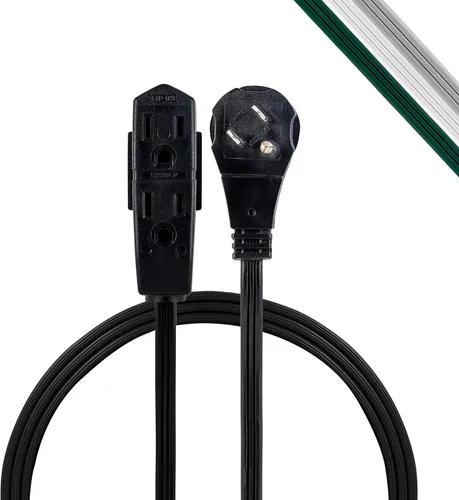 GE Cable de extensión plano de 3 salidas de 3 pies, cable de extensión a tierra con múltiples tomas, extensor de salida de 3 clavijas, enchufe