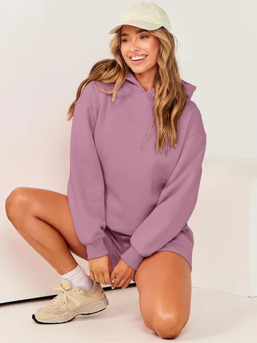 Vista 9 de ANRABESS Conjunto de 2 piezas con capucha y pantalones cortos para mujer, sudadera de gran tamaño, pantalones cortos, ropa Y2K