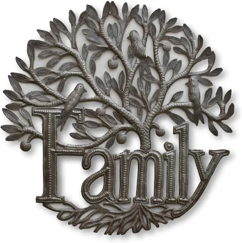 Letrero familiar para colgar en la pared, decoración del árbol de la vida, decoración del hogar para interiores y exteriores, hecho a mano en Haití,
