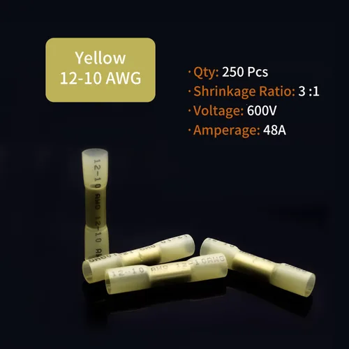 Vista 12 de Conectores a tope termorretráctiles de 12-10 AWG, 50 unidades, amarillos, impermeables, conectores de cable eléctrico, empalme, terminales