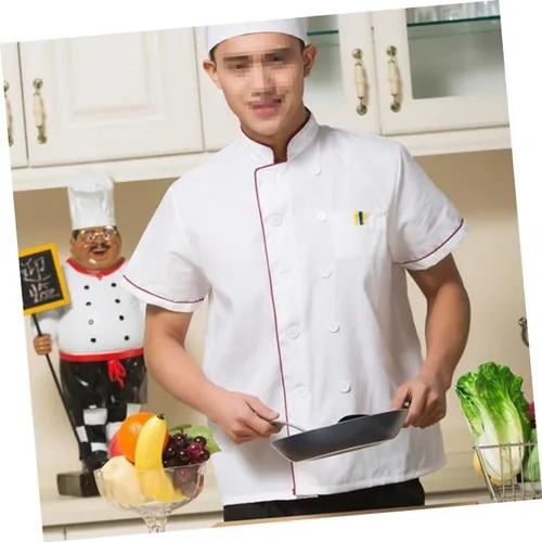 Vista 3 de Cabilock Abrigo de chef unisex para cocina, corto y largo, chaqueta de chef de cocina, uniforme para hombres y mujeres, talla M