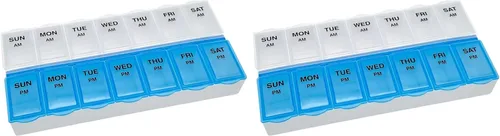 Vista 8 de Yaxa Basic Care Organizador de pastillas AM/PM (7 días), estuche de vitaminas y caja de medicamentos, compartimentos grandes, 2 veces al día