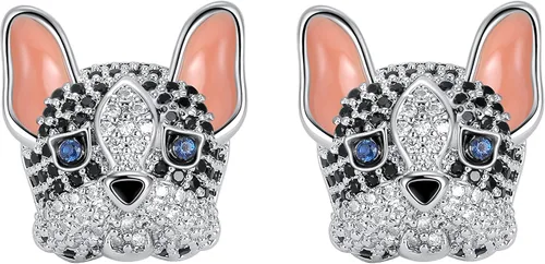 Frenchie - Aretes de tuerca de Bulldog francés o Boston Terrier, cachorros, perros, circonitas cúbicas de circonita cúbica negra y blanca con