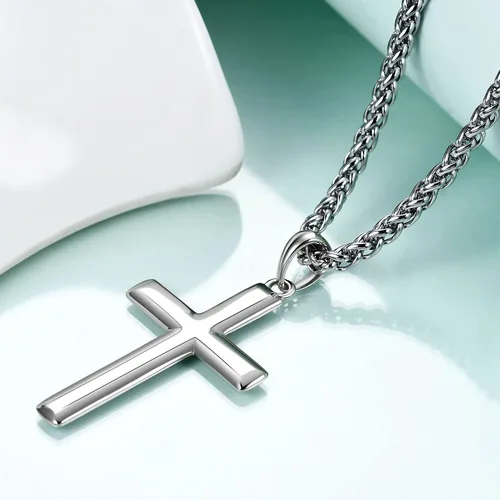 Vista 3 de Rnivida Cross Necklace for Men, 925 Sterling Silver Cross Pendant Necklace with Stainless Steel Chain