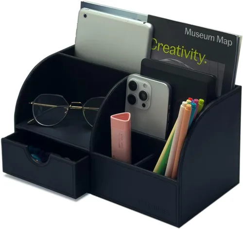 Vista 108 de UnionBasic Organizador de escritorio - Caja de almacenamiento multifuncional de cuero para escritorio con soporte para bolígrafos - Para tarjetas
