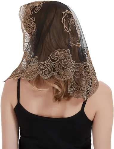 Vista 5 de Triángulo bordado velo católico para mujeres que cubre la cabeza Español Lace Mantilla