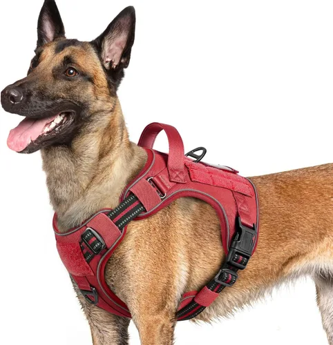 Vista 18 de rabbitgoo - Arnés para perros pequeño sin tirones, chaleco táctico de servicio con Molle y asa de control, arnés militar ajustable y reflectante
