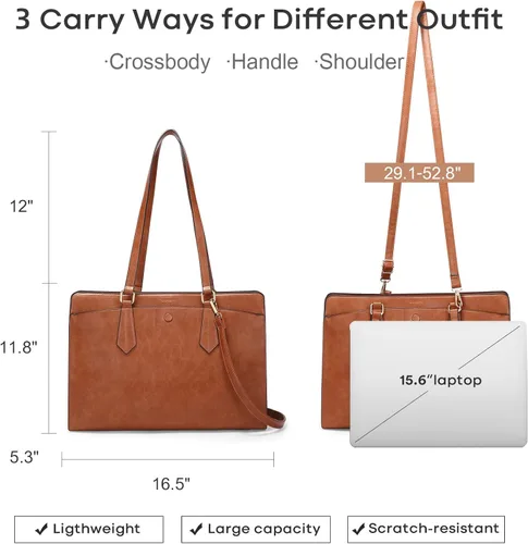 Vista 5 de OUKUPA Bolso de mano para laptop para mujer, maletín de 15.6 pulgadas, bolsa de hombro, bolsa de trabajo para computadora, negocios, impermeable