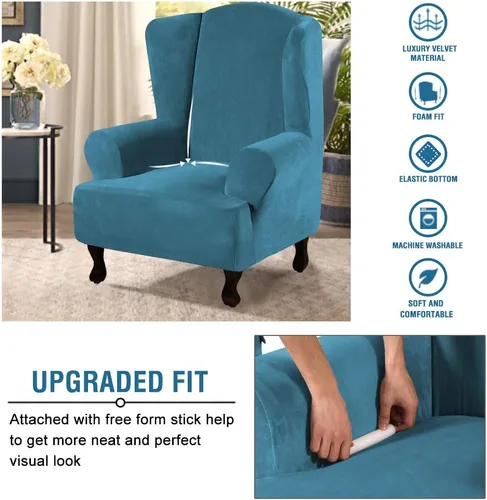 Vista 91 de H.VERSAILTEX Fundas de terciopelo elástico para sofá biplaza de 2 cojines para sala de estar, fundas de sofá con correas antideslizantes, terciopelo