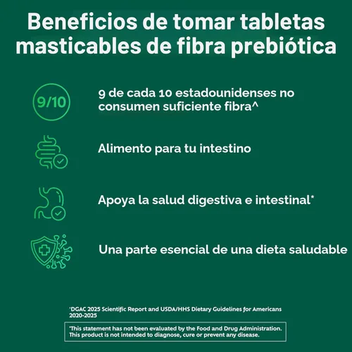 Vista 4 de Benefiber Tabletas masticables de suplemento de fibra prebiótica para la salud digestiva, sabores surtidos de frutas, 100