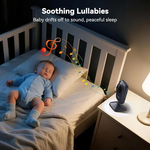 Vista 3 de Monitor de video para bebés con visión nocturna, pantalla LCD de 2.8 pulgadas, alarma de modo VOX y largo alcance de 1200 pies, canción de cuna