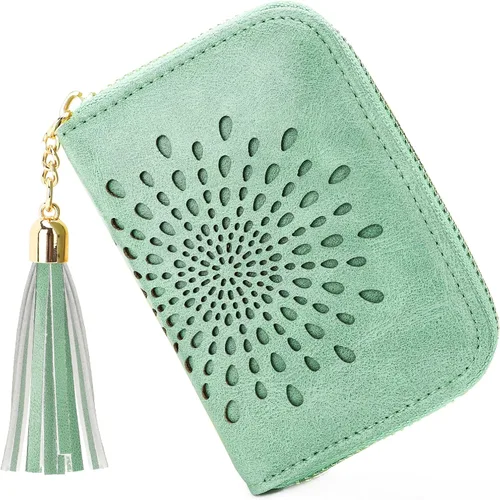 Vista 29 de APHISON RFID - Porta tarjeta de crédito con llavero, cartera pequeña con cremallera para mujer, Moderno