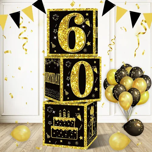 Vista 13 de Eiurteao Cajas de 3 piezas para decoraciones de cumpleaños número 16 para niñas y niños, cajas de globos de cumpleaños número 16 en negro y dorado