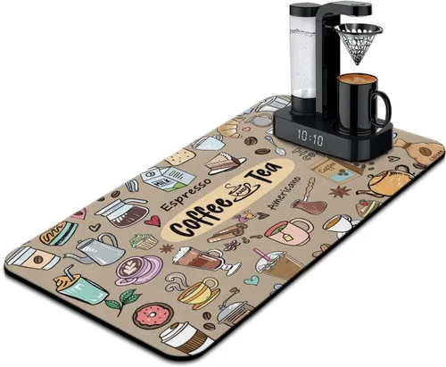 Vista 73 de Tapete de barra de café para encimeras 19inx12in, absorbente para ocultar las manchas, antideslizante, accesorios para bar de cafetería, cabe debajo