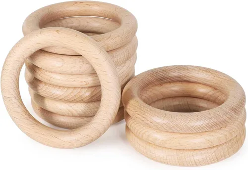 Vista 22 de FoDau770 5 anillos de madera de haya natural, anillos de madera maciza sin terminar, círculos de madera resistente, círculos de macramé