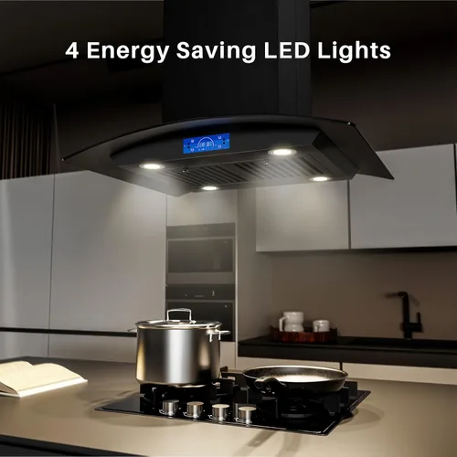 Vista 8 de FIREGAS Campana extractora negra para isla de 30 pulgadas, campana extractora de cocina para isla de 700 CFM con control táctil y por gestos