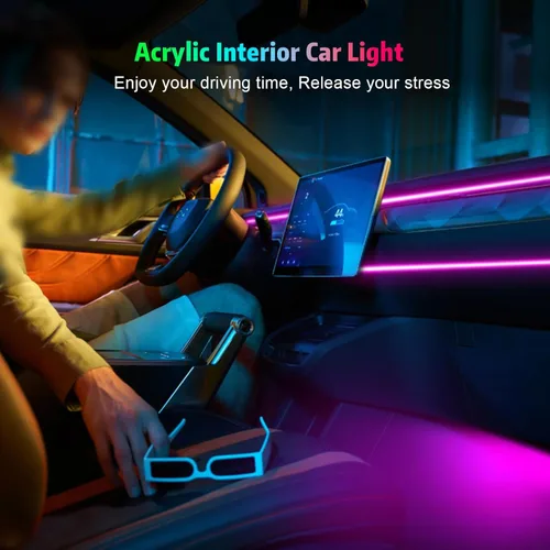 Vista 6 de Luces acrílicas para interior de automóvil, tira de luz LED AMKI para automóvil con control de aplicación y subcontrol, accesorios de automóvil, kit