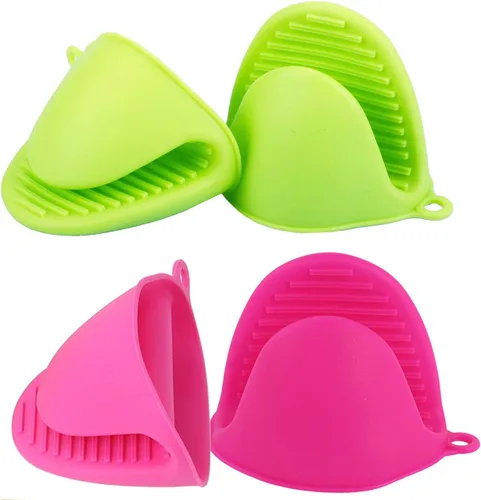 Vista 8 de 2 pares de guantes de horno de silicona resistentes al calor, ideales para sujetar elementos de cocina (negro y gris)