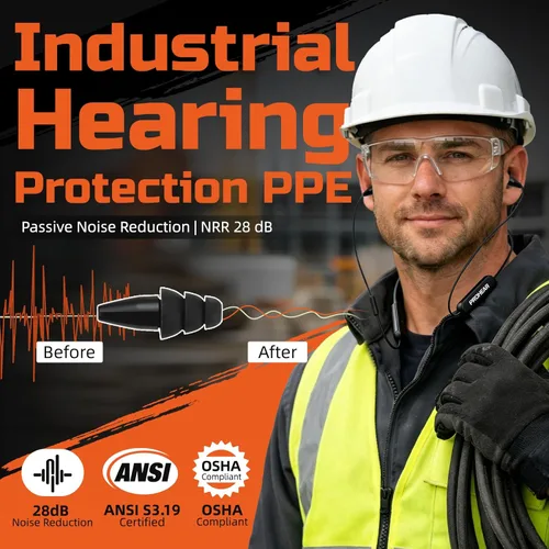 Vista 3 de PROHEAR Tapones para los oídos de protección auditiva industrial, NRR 28 dB, probado ANSI S3.19, PPE de reducción de ruido pasiva compatible