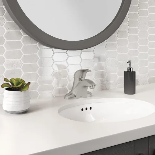 Vista 7 de American Standard 7385000.295 Reliant - Grifo de baño central de 3 1 manija de 4 pulgadas, 1.2 GPM, níquel cepillado