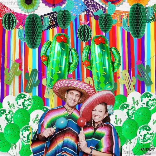 Vista 5 de KatchOn, Juego de decoraciones de fiesta de cactus, 30 unidades, globos de cactus, panal de abeja, pancarta de cactus Decoraciones de cumpleaños