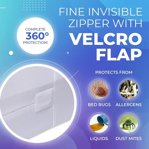 Vista 3 de Funda de colchón PlushDeluxe Premium 100% impermeable, hipoalergénica, sin vinilo, superficie de algodón con bucles suave y transpirable.