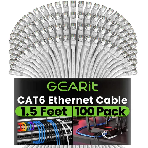 Vista 33 de GEARit Paquete de 50 cables Ethernet Cat6 de 0.5 pies Cable de conexión de red RJ45, conectores chapados en oro sin enganches de 10 Gbps, cable