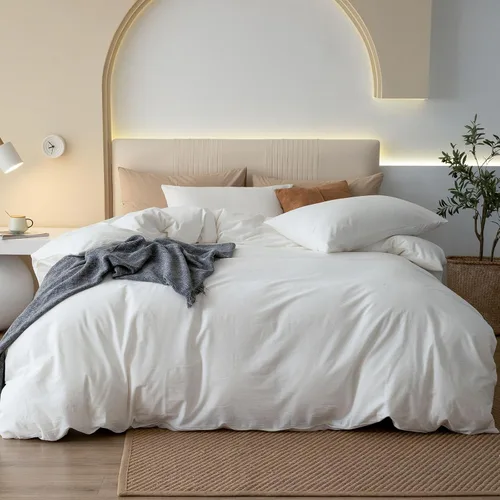 Vista 34 de Jiyuan Juego de funda de edredón 100% algodón lavado, cómodo, estilo simple, suave, transpirable, texturizado, duradero, sensación de lino