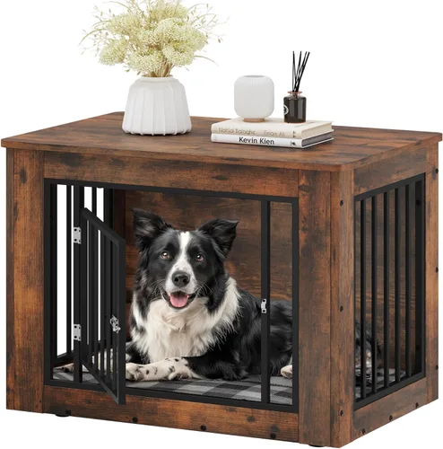 Vista 12 de YITAHOME Mueble de jaula para perros grandes, mesa auxiliar lateral, perrera moderna para perros de interior hasta 60 libras, jaula para perros