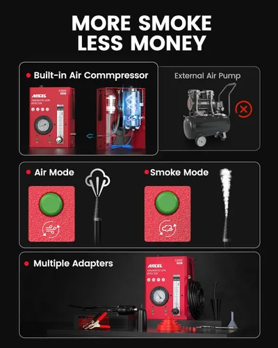 Vista 6 de Máquina de Humo Automotriz ANCEL S3000 PRO con Bomba de Aire Integrada y Multímetro de Presión. Kit Profesional de Herramientas de Detección