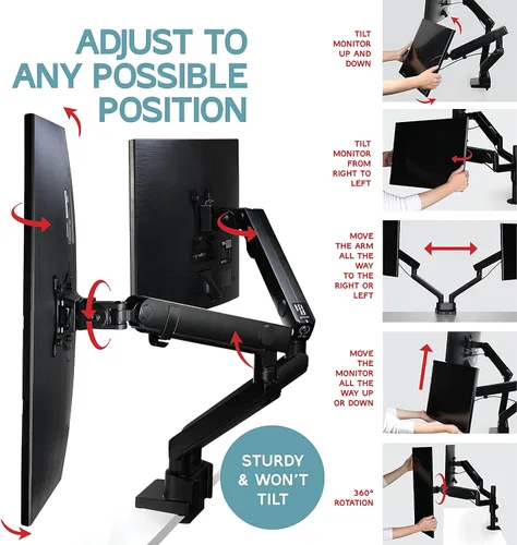 Vista 4 de Soporte de brazo para monitor doble para pantallas de 35 pulgadas, montaje VESA completamente ajustable para 2 monitores, soporte de escritorio
