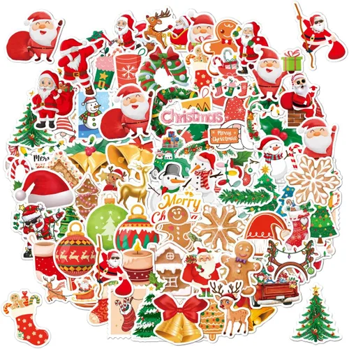 Paquete de 100 calcomanías para el día de Navidad, calcomanías de Papá Noel para laptop, álbum de recortes, ventanas, bicicleta, botella de agua,