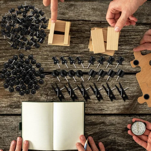 Vista 3 de 230 tachuelas decorativas de madera para el pulgar, tachuelas de madera para mapas, tableros de corcho, proyectos de manualidades (negro)