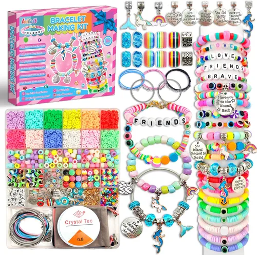Vista 7 de leitait Kit de Fabricación de Pulseras de Juguetes para Niñas - Kit de Fabricación de Joyas con Dijes de 3000 Piezas, Rellenos para Canasta de 3000