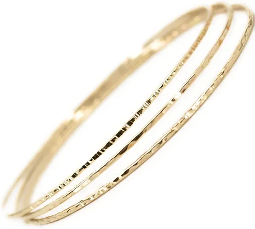 Brazaletes de 14k de oro rellenos martillados, ajustables, juego de 3 texturas, Mu-Yin Jewelry, hechos a mano en EE. UU