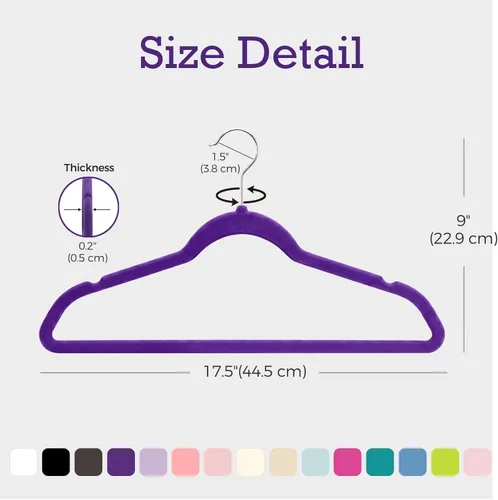 Vista 5 de HOUSE DAY Paquete de 60 perchas de terciopelo morado noble, perchas de terciopelo antideslizantes para ropa resistentes para abrigos, perchas