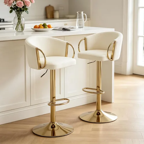 Juego de 2 taburetes de bar de terciopelo dorado, taburetes de bar de altura de mostrador, silla de respaldo bajo de terciopelo con reposabrazos