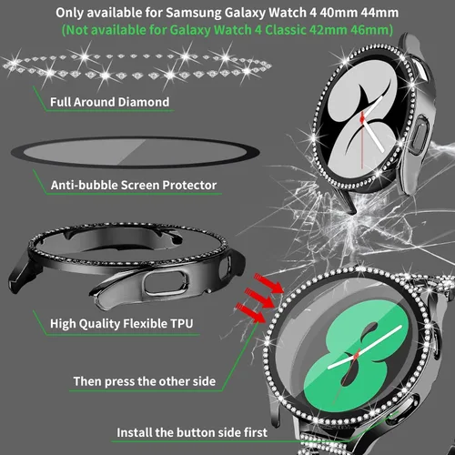 Vista 2 de JOYOZY Correa de reloj de liberación rápida de 0.787 in, correa de acero inoxidable y bisel de diamante para Samsung Galaxy Watch 4 1.575 in/1.732 in