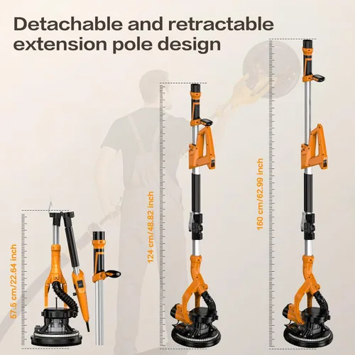 Vista 3 de Lijadora para paneles de yeso, lijadora eléctrica de 9 velocidades para paneles de yeso con colector de polvo de vacío, herramienta de lijadora