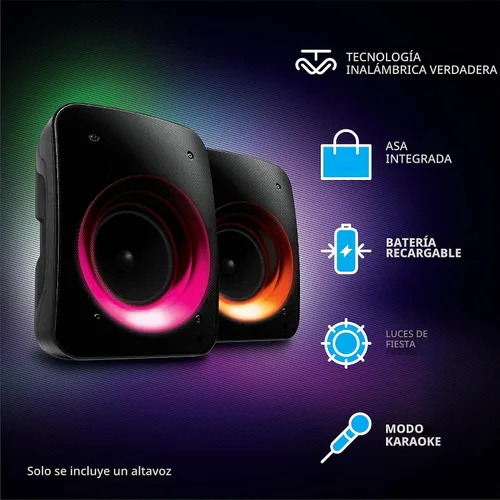 Vista 2 de Coby Altavoz Bluetooth inalámbrico, altavoz portátil con 11 modos de luz LED, entrada de micrófono integrada y radio FM para uso en exteriores