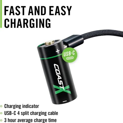 Vista 5 de Coast ZX - Baterías recargables CR123 USB-C, ZITHION-X, iones de litio de 1.5 V 1100 mAh, larga duración, se carga menos de 3 horas, cable de carga